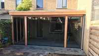 bestrating, overkappingen, prefab overkapping, tuin, overkapping omgeving Meppel, prefab schuur, schuur, glazen schuifwanden, rmcg tuinen