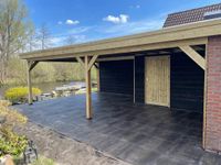 bestrating, overkappingen, prefab overkapping, tuin, overkapping omgeving Meppel, prefab schuur, schuur, glazen schuifwanden, rmcg tuinen